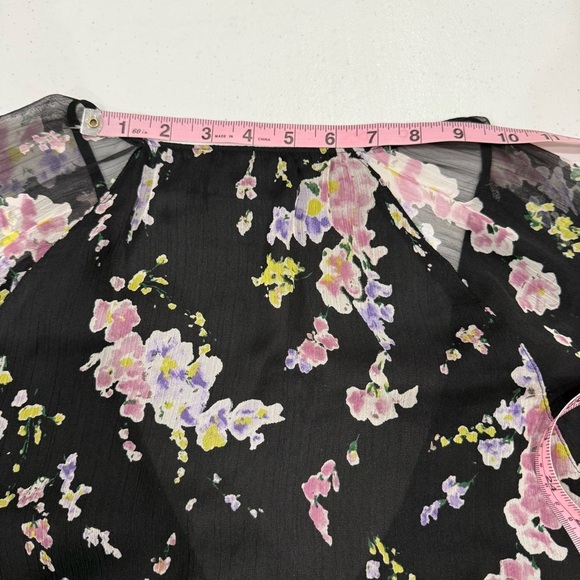 Lauren Ralph Lauren Floral Wrap Blouse Bell Sleeves Black Sheer Women’s Large - Picture 8 of 15